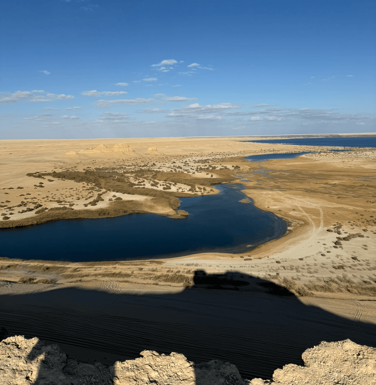Magic Lake panoramic view in Fayoum desert with stunning blue waters