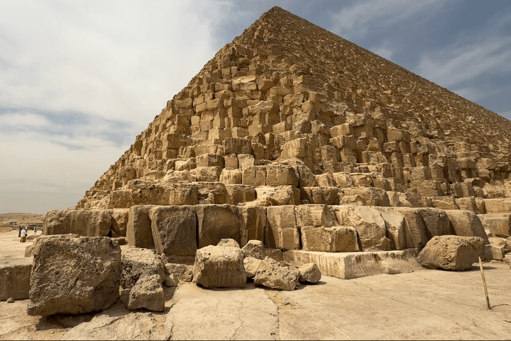 Ancient limestone blocks of Great Pyramid on Giza pyramid tour from Cairo